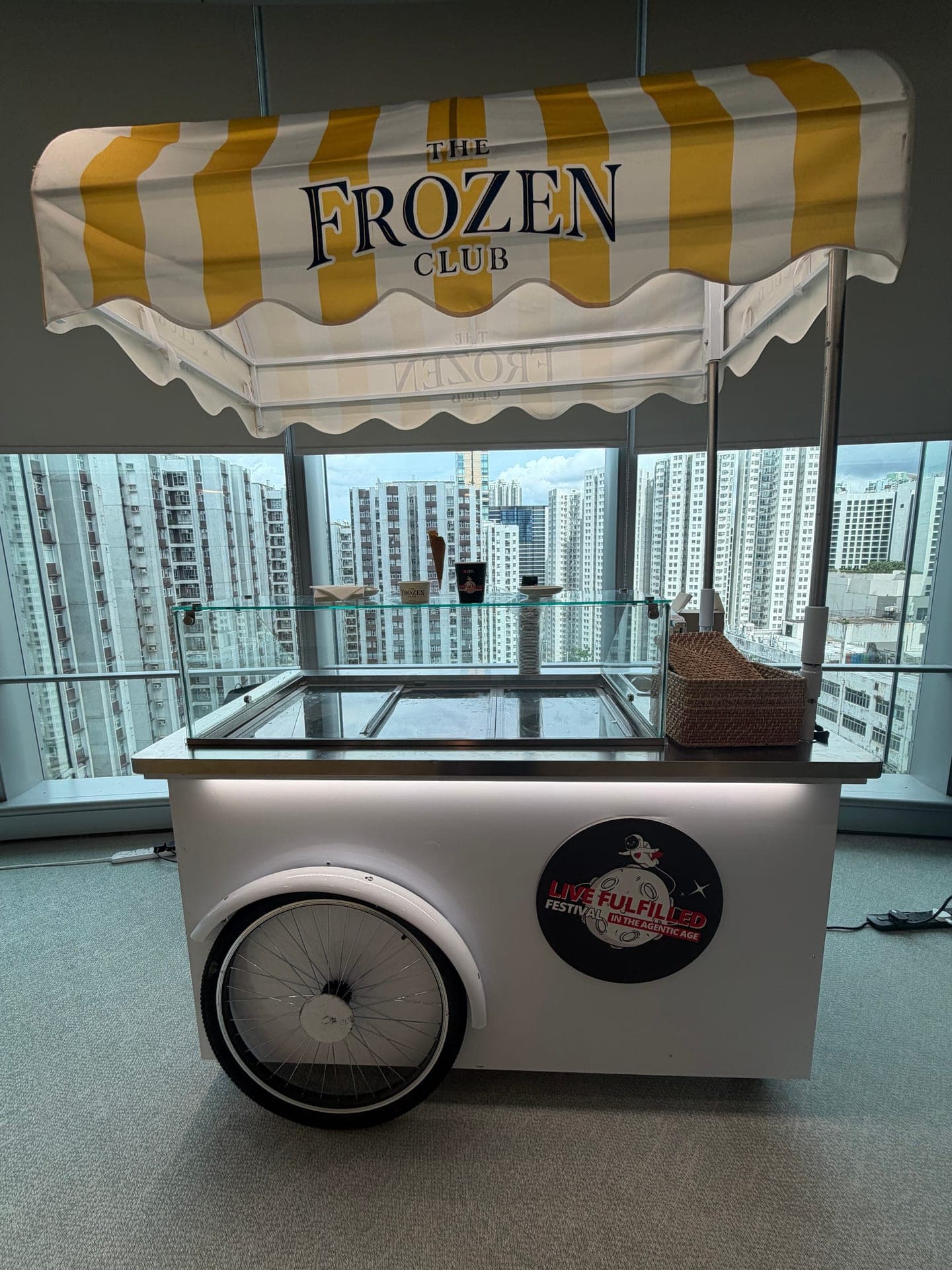 Branded gelato cart serving artisan Italian gelato at a DBS Bank corporate event in Hong Kong